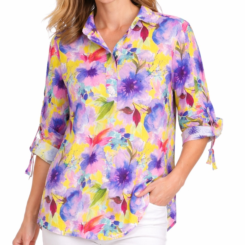 Vibrant Floral Blouse - Purple and Yellow